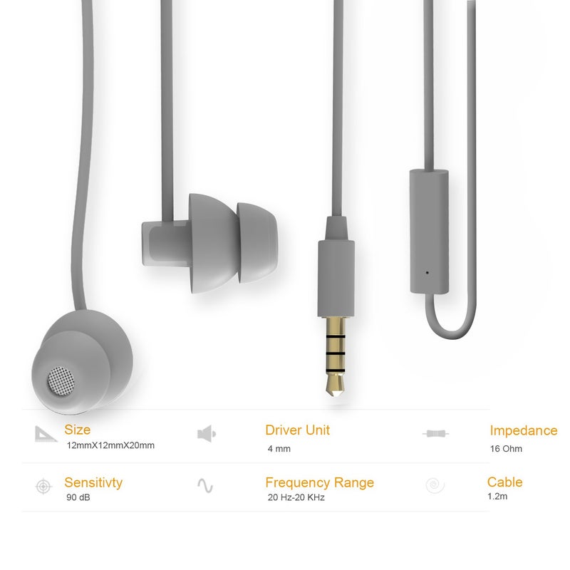 MAXROCK (TM Unique Total Soft Silicon Sleeping Headphones Earplugs Earbuds with Mic for Cellphones,Tablets and 3.5 mm Jack Plug (Grey) - Image 4